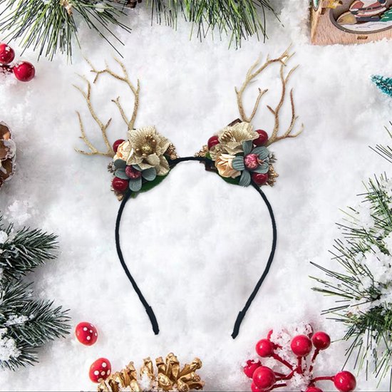 Prachtige Handgemaakte kerst Haarband met Bloemen- en Bessenboomtakken - Perfect voor Feestelijke Gelegenheden