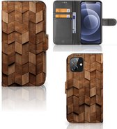 Book Style Case Geschikt voor iPhone12 | 12 Pro (6.1") Wooden Cubes