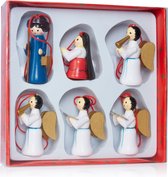 Brubaker Kerstboom Decoratie - Set van 6 - Handbeschilderde Houten Hanger - Hangend - Maria en Jozef met Engelen