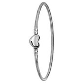 Lucardi - Dames Stalen armband slang met hart sluiting - Armband - Staal - Zilverkleurig - 19 cm
