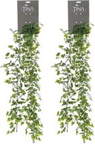 Louis Maes kunstplant blaadjes slinger Klimop/hedera - 2x - groen/wit - 181 cm - Klimplanten