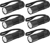Compacte LED kinder zaklamp - 6x - aluminium - zwart - 9 cm - Uitdeelcadeau/leeslampje