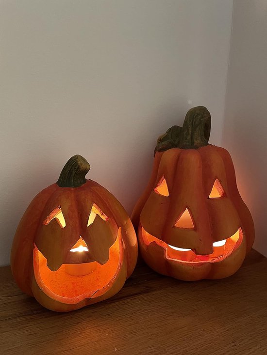 Citrouille Jack O' Lantern Halloween En Terre Cuite - Fait Main - Déco De Table 15,5 Cm