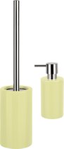 Spirella Badkamer accessoires set - WC-borstel/zeeppompje - porselein - geel - Luxe uitstraling