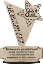 Award Juf - bedankt juffrouw - gepersonaliseerde houten wenskaart - kaart van hout om lerares van school te bedanken met eigen tekst