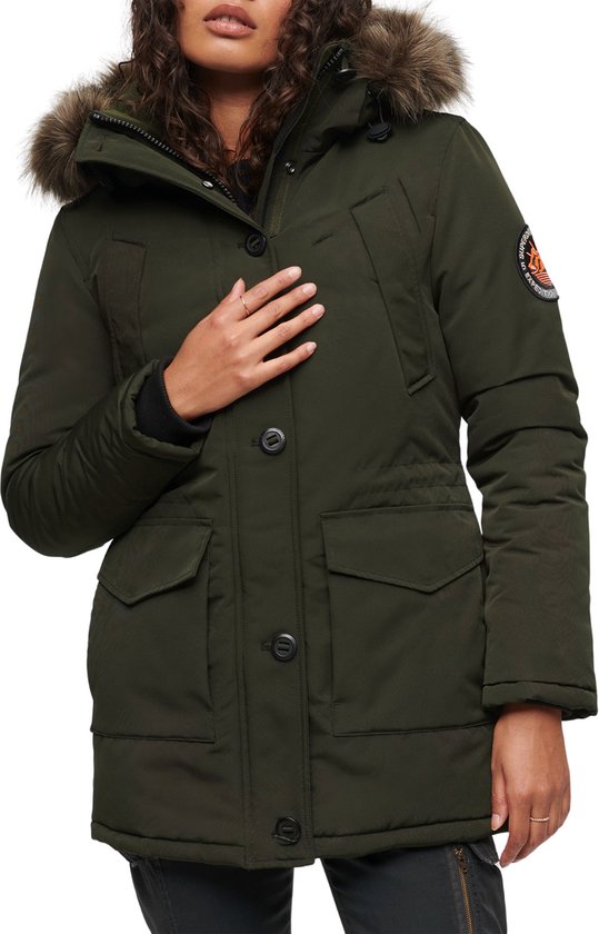 Superdry Everest Faux Fur Hooded Parka Dames Jas - Abyss Khaki - Maat M