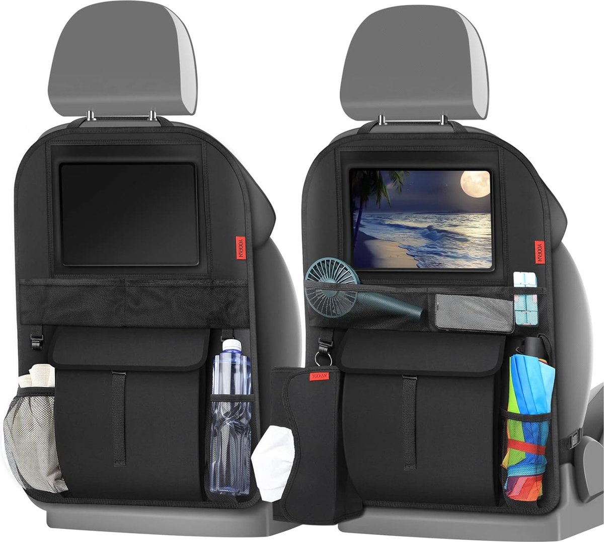 Autorugleuningbescherming (2 stuks), kinderauto-organizer, waterdichte autostoelbeschermer met grote zakken autostoel