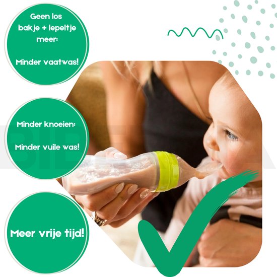 Biberoia® Knijpfles met lepel - Drinkfles - Baby / Kinderbestek - Kraamcadeau - Babyshower - Blauw van Merkloos — afbeelding 5