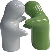 peper en zoutstel - omhelzing - groen / wit - 8 cm - fairtrade
