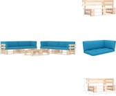 vidaXL houten pallet loungeset - tuinmeubelset 60x60x25 - blauw kussen - grenenhout - geïmpregneerd - Tuinset
