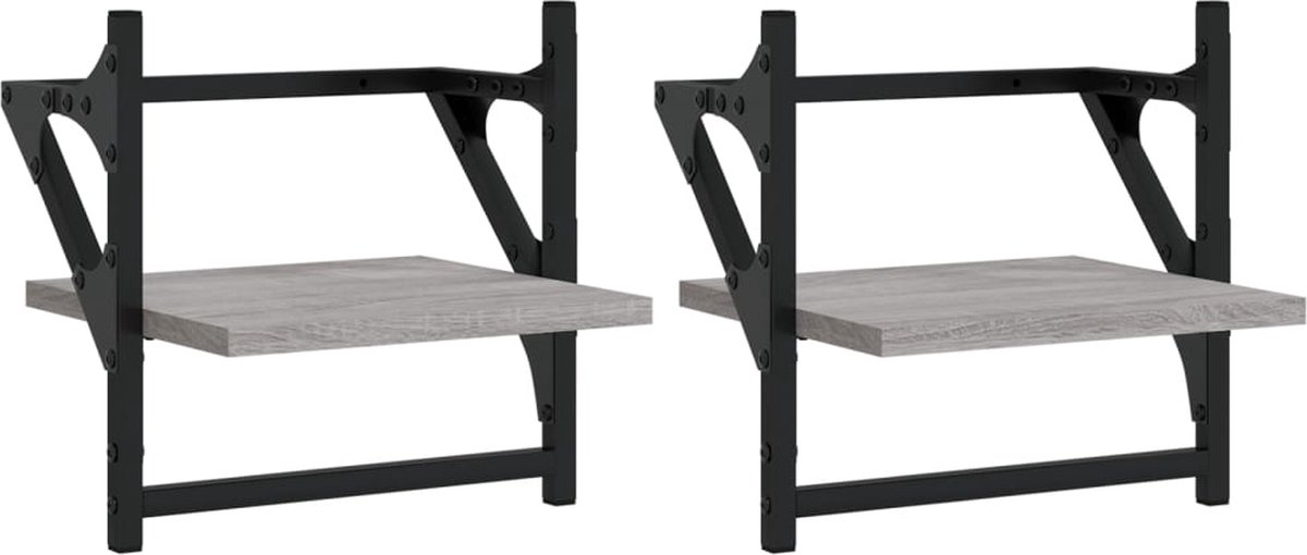 vidaXL Wandschappen - met - stangen - 2 - st - 30x25x30 - cm - grijs - sonoma - eiken grijs sonoma eiken