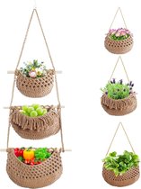3-Tier Fruit Hanging Basket, Fruit Basket Hanging, Fruit Basket Wall, Handmade Basket Hanging Kitchen Boho Hanging Baskets, Fruit Storage, Suitable for Kitchen, Living Room