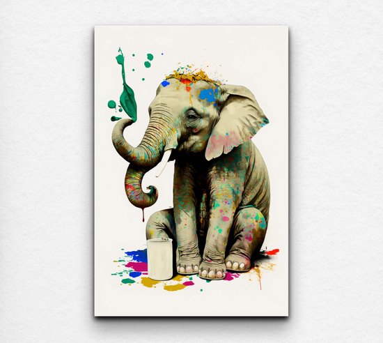 banksy art - schilderij olifant - schilderijen woonkamer - banksy - woonkamer glasschilderij - glasschilderijen - 50 x 70 cm 10mm