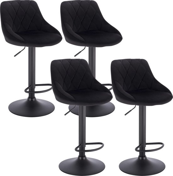 Rootz Velvet Barkrukset - Tegenstoelen - In hoogte verstelbare stoelen - Draaibare krukken - Keukenstoelen - Bistrostoelen - Zwart - 24,0x19,7x17,5 inch