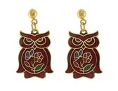 Behave Boucles Boucles d'oreilles hibou couleur or en émail rouge 2,5 cm