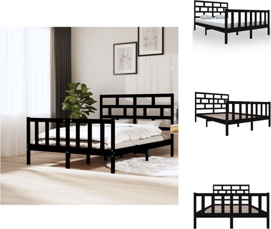 vidaXL Houten bedframe - 205.5 x 155.5 x 69.5 cm - Zwart - Bed