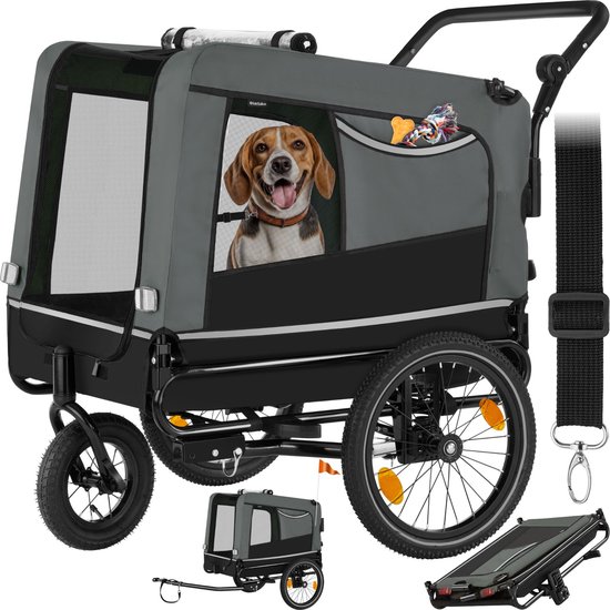 tectake® - Hondenkar WoofRider fietskar - grijs - inklapbaar, tot 40 kg - hondenbuggy hondenwagen - 404947