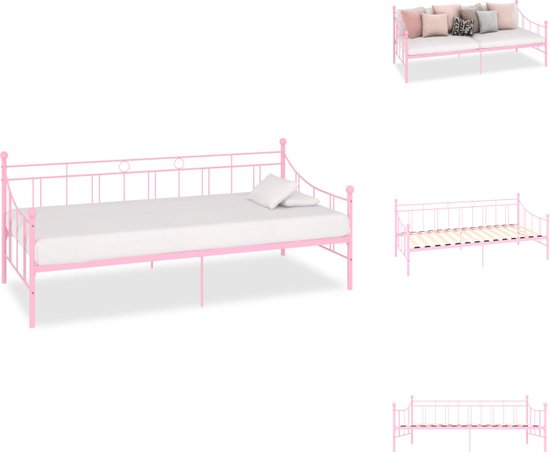 vidaXL Slaapbank - Metalen frame - Roze - 208 x 95 x 83 cm - Geschikt voor 90 x 200 cm matras - Montage vereist - Bed