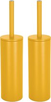 Spirella Luxe Toiletborstel in houder Cannes - 2x - saffraan geel - metaal - 40 x 9 cm - met binnenbak