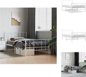 vidaXL Bedframe - Klassiek - Metalen constructie - Metalen latten - Extra opbergruimte - Comfortabele rugondersteuning - Wit - 196x80x90 cm - Bed