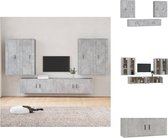 vidaXL TV-meubelset - Betongrijs - 4x 40x34.5x100 cm + 2x 100x34.5x40 cm - Trendy en praktisch design - Hoogwaardig bewerkt hout - Kast