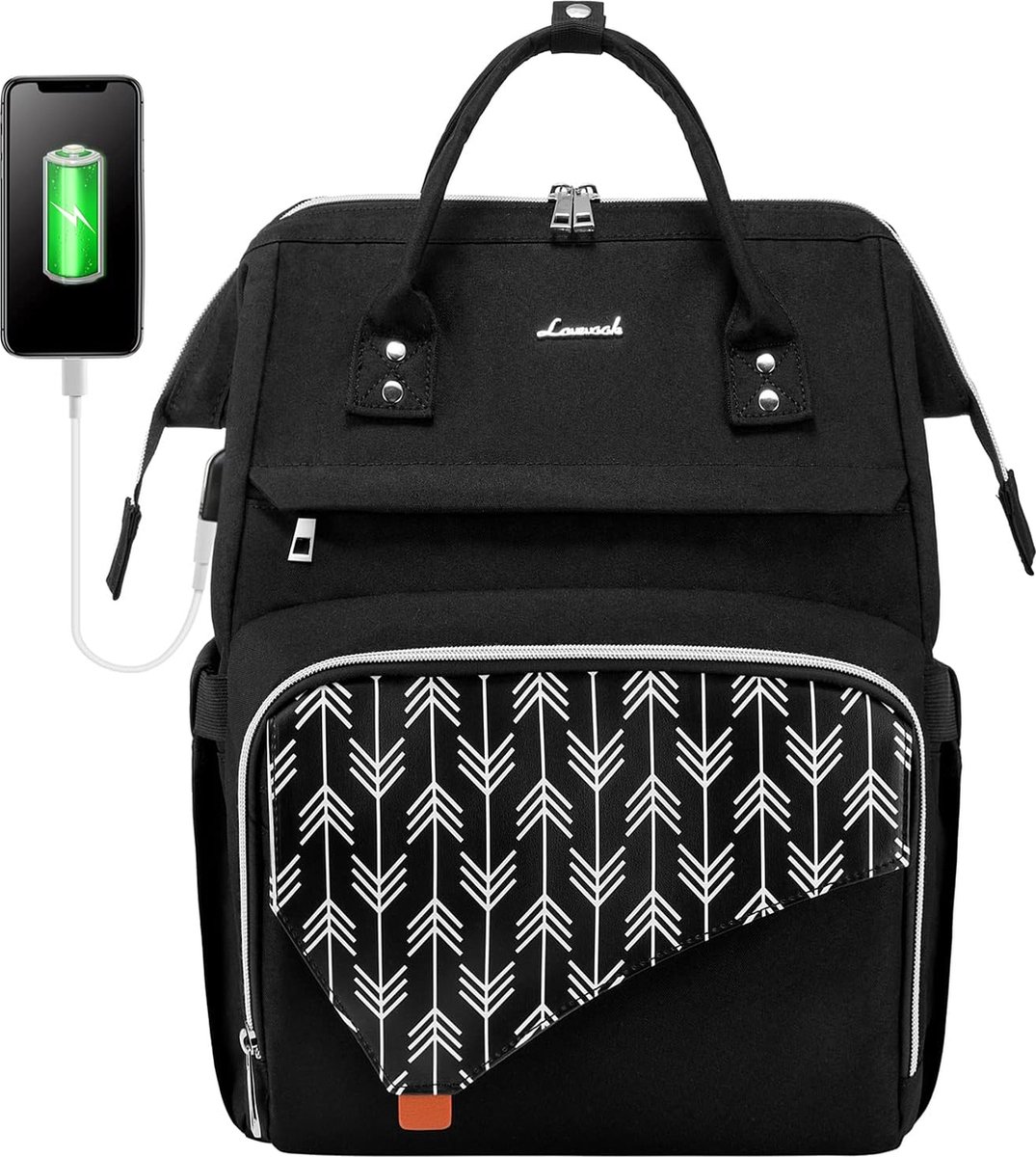 Laptoprugzak 17 inch voor dames - Zwart met print - USB-oplaadpoort - Anti-diefstaltas - Waterdicht - Werk, school, reizen