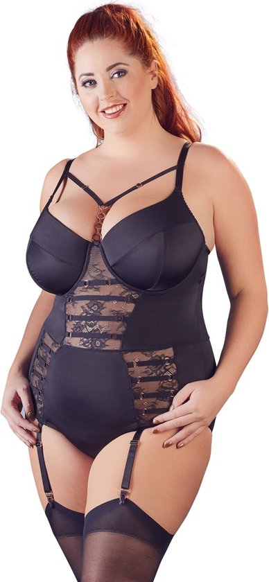 Plus Size Body met Transparante Stukken en Bretels