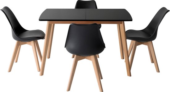Uittrekbare tafel 120/160cm HELGA en 4 stoelen NORA zwart