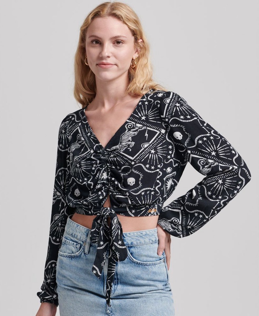 Superdry Vintage top met geknoopte voorkant Dames Tops Zwart