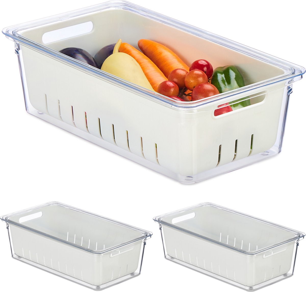 Relaxdays koelkast organizer set van 3 vershoudbakjes fruit frigo organizer deksel