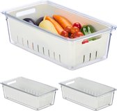 Relaxdays koelkast organizer - set van 3 - vershoudbakjes fruit - frigo organizer - deksel