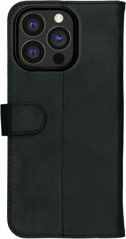Rosso Deluxe Étui en Cuir véritable pour Apple iPhone 15 Pro | Espace pour trois cartes | Étui portefeuille | Avec porte-cartes | Noir
