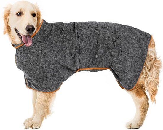De Millennials - Microvezel hondenbadjas - Maat XL - Grijze - pootdoek - hondenhanddoek met verstelbare riem - badjas voor huisdieren met klittenbandsluiting - hondenbadjas