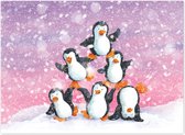 Kerstkaarten | Set van 5 | Pinguïn toren illustratie | Illu-Straver
