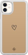 Casimoda® hoesje - Geschikt voor iPhone 11 - Hart Bruin - 2-in-1 case - Schokbestendig - Illustratie - Verhoogde randen - Bruin/beige, Transparant
