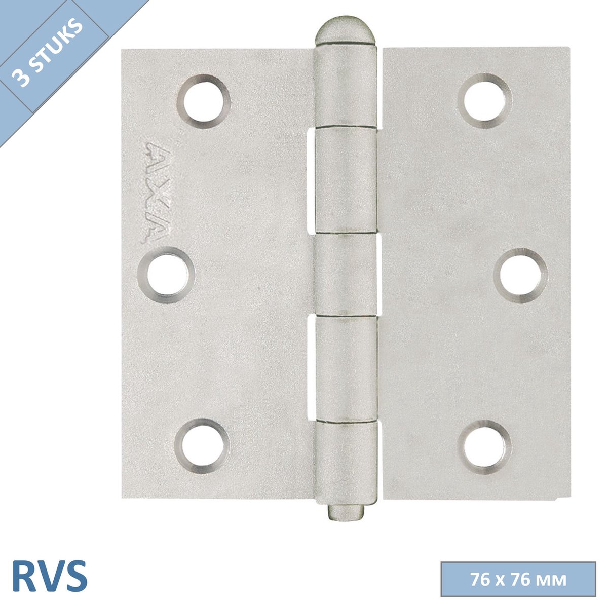 AXA scharnier RVS - 76 x 76 mm - Losse Pen - Gestraald - Rechte hoek - 1103-24-83E - 3 stuks