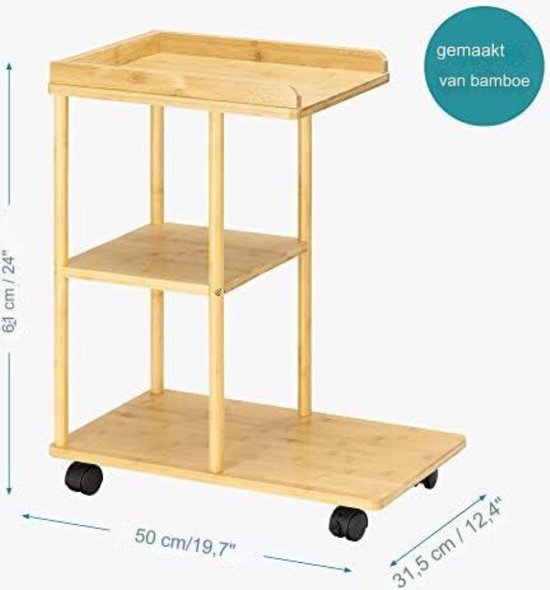 Nachtkastje in Hoogte Verstelbare Bijzettafel, Houten Nachtkastje Met Draaibare Bovenkant, Opberglades En Universele Wielen, Bed Links, Bed Rechts Gemeenschappelijk,D