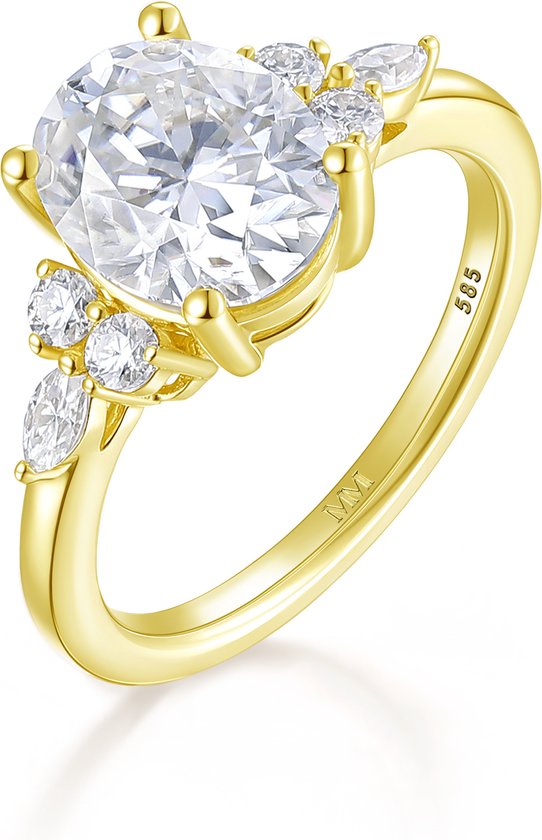 Lustrina - Ring moissanite ovale en or jaune 14 carats avec de beaux accents - 4,2 carats