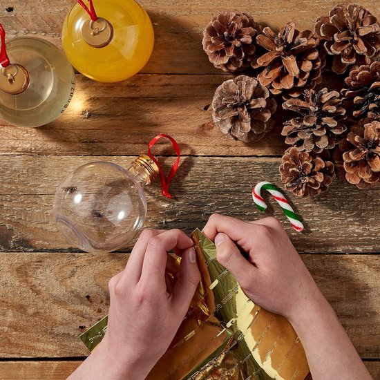 Nuenen 12 stuks kerstballen om te vullen, vulbaar, Drink Me kerstballen om te drinken, 50 ml, plastic ballen, kerstdecoratie hanger voor kerstboom ( sferisch