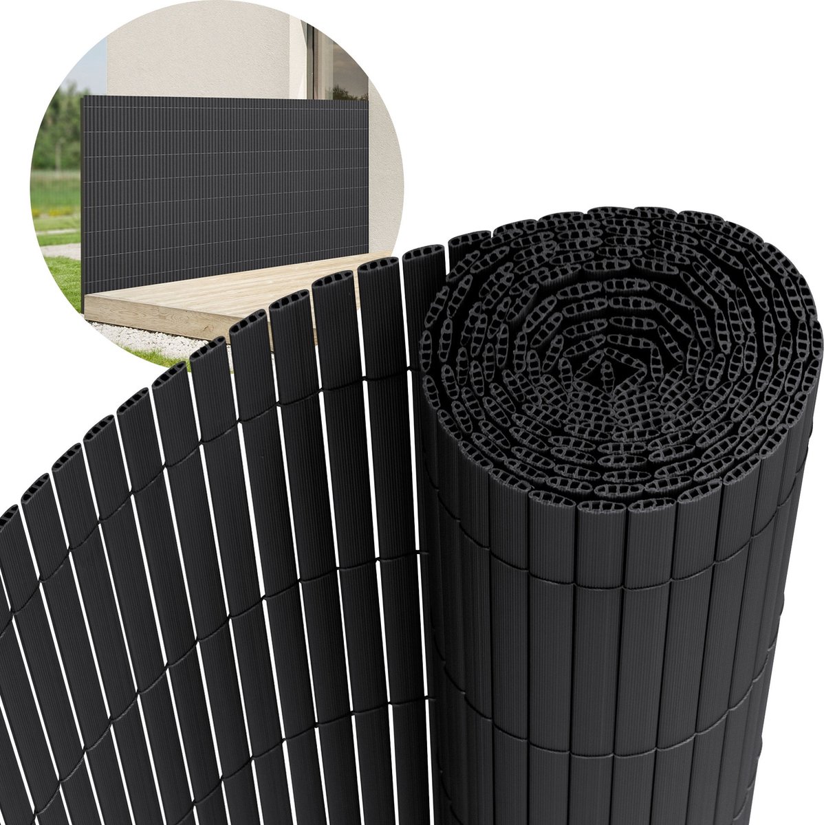 Privacyscherm mat 100x900 cm privacy hek windscherm balkonscherm PVC antraciet UV-bestendig
