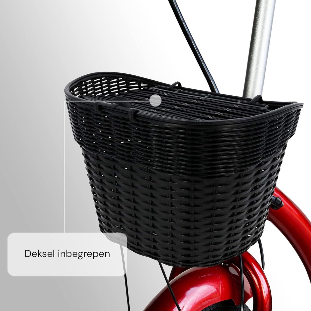 Geweven uitneembare stuurmand fiets met deksel - Snelmontage mand met kliksysteem - 35 x 25 x 23 cm aluminium boodschappentas - stuurfietsmand - zwart