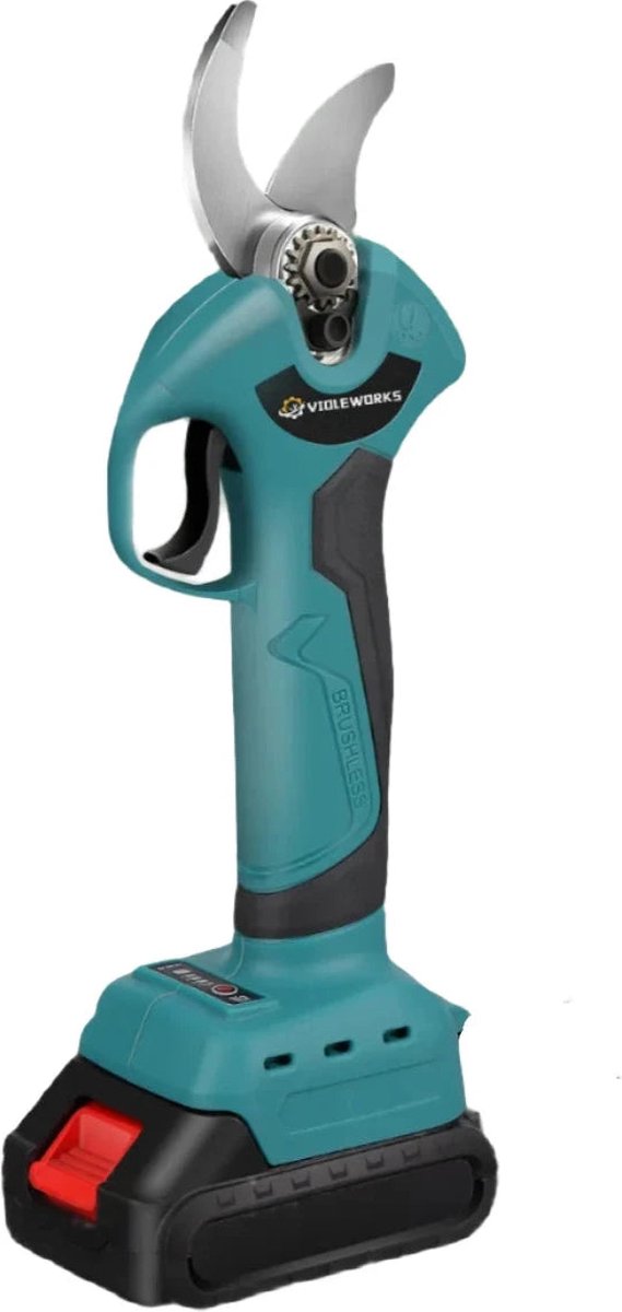 Violeworks Elektrische Snoeischaar Takkenschaar Boomschaar Heggenschaar Haagschaar Tuinschaar Bloemenschaar Snoeitang 2 Accu's Grijs