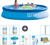 Intex Rond Opblaasbaar Easy Set Zwembad - 396 x 84 cm - Blauw - Inclusief Chloor - Chloordrijver - Testrips - Reparatiesetje - Scrubborstel - PH-waarde - PH-waarde - Thermometer