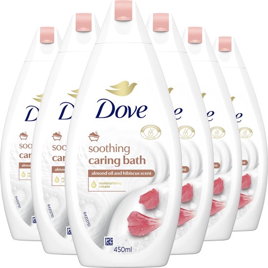 Dove Soothing Caring Bath Badcrème - Amandelolie & Hibiscus - 6 x 450 ml - Voordeelverpakking