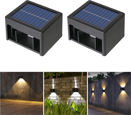 tuinverlichting op zonne energie-solar tuinverlichting-Tuinverlichting-Solar wandlamp buiten-buitenverlichting zonne energie-2 LED lichten-Warm wit licht