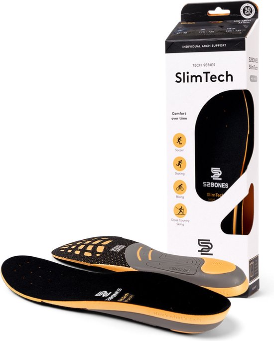 52Bones SlimTech Mid Arch - premium inlegzolen met medium voetboog - optimale ondersteuning en stabiliteit - geschikt voor smalle schoenen - maat 35/36