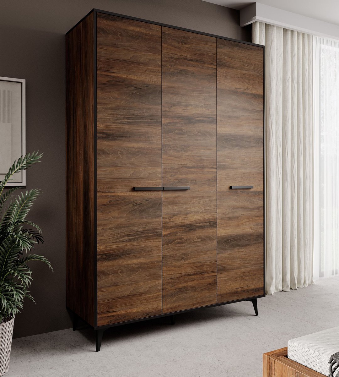 Meubella - Kledingkast Frey - Donker eiken - Zwart - 135 cm