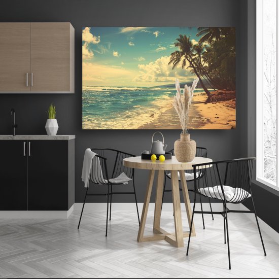 Tableau plage - Portrait paysage - Tableaux toile Palmiers - Tableau Vintage - Tableaux toile salon - Oeuvre toile 60x40 cm