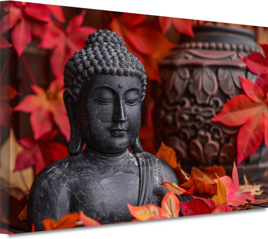 Décoration murale Bouddha - Tableau Religion - Peinture sur toile Feuilles - Décoration murale rurale - Tableau toile - Accessoires chambre toile 150x100 cm