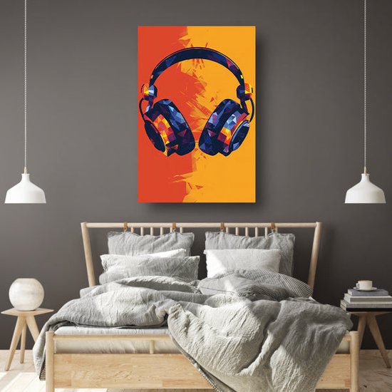 Koptelefoon wanddecoratie - Elektronica wanddecoratie - Schilderijen canvas Achtergrond - Wanddecoratie modern - Canvas - Woondecoratie canvas 80x120 cm